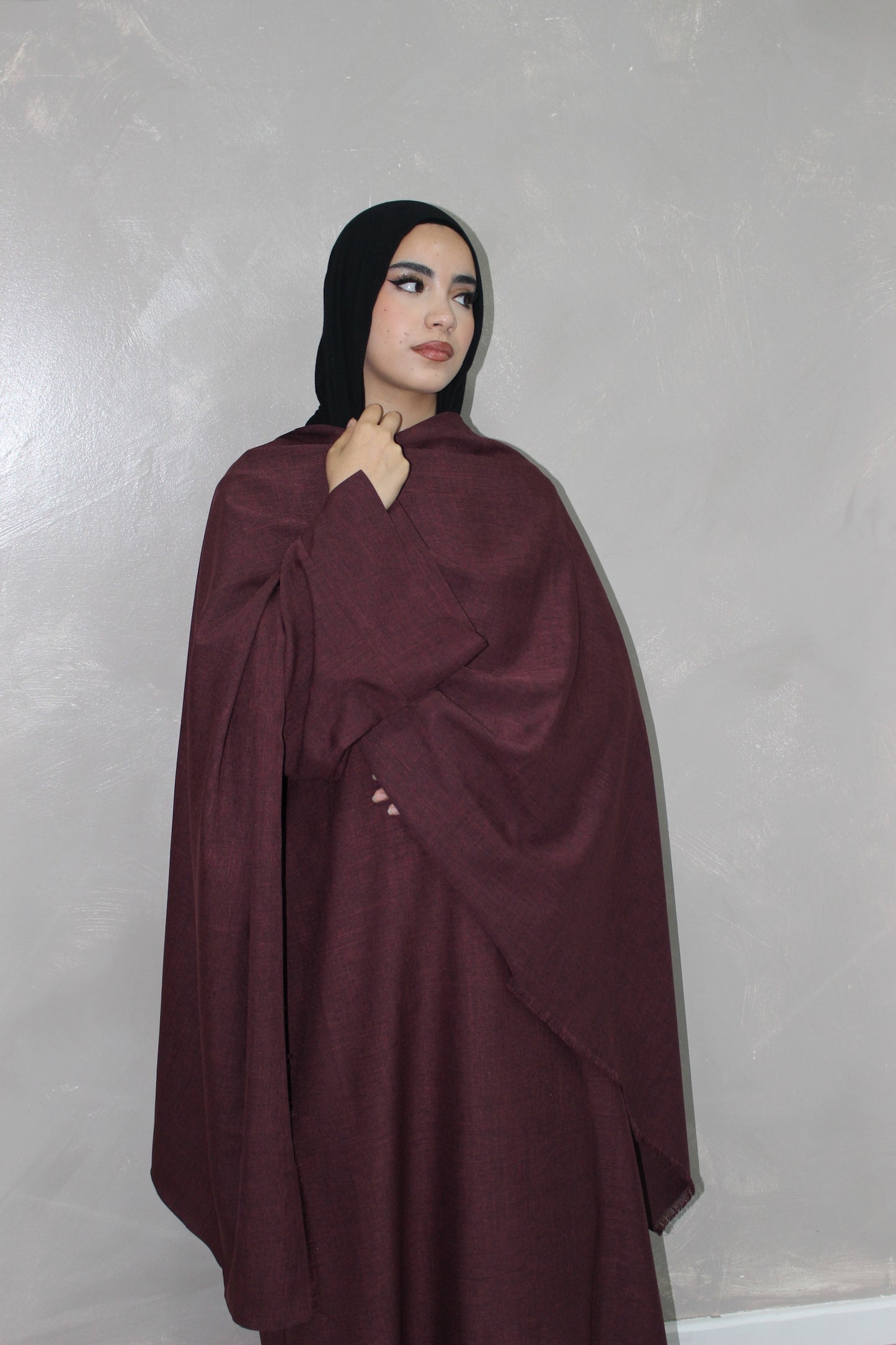 Burgundy shawl drape abayah