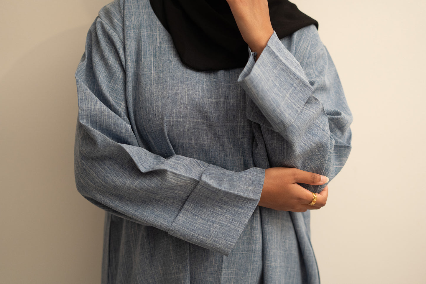 Linen Closed Abaya in Denim Blue