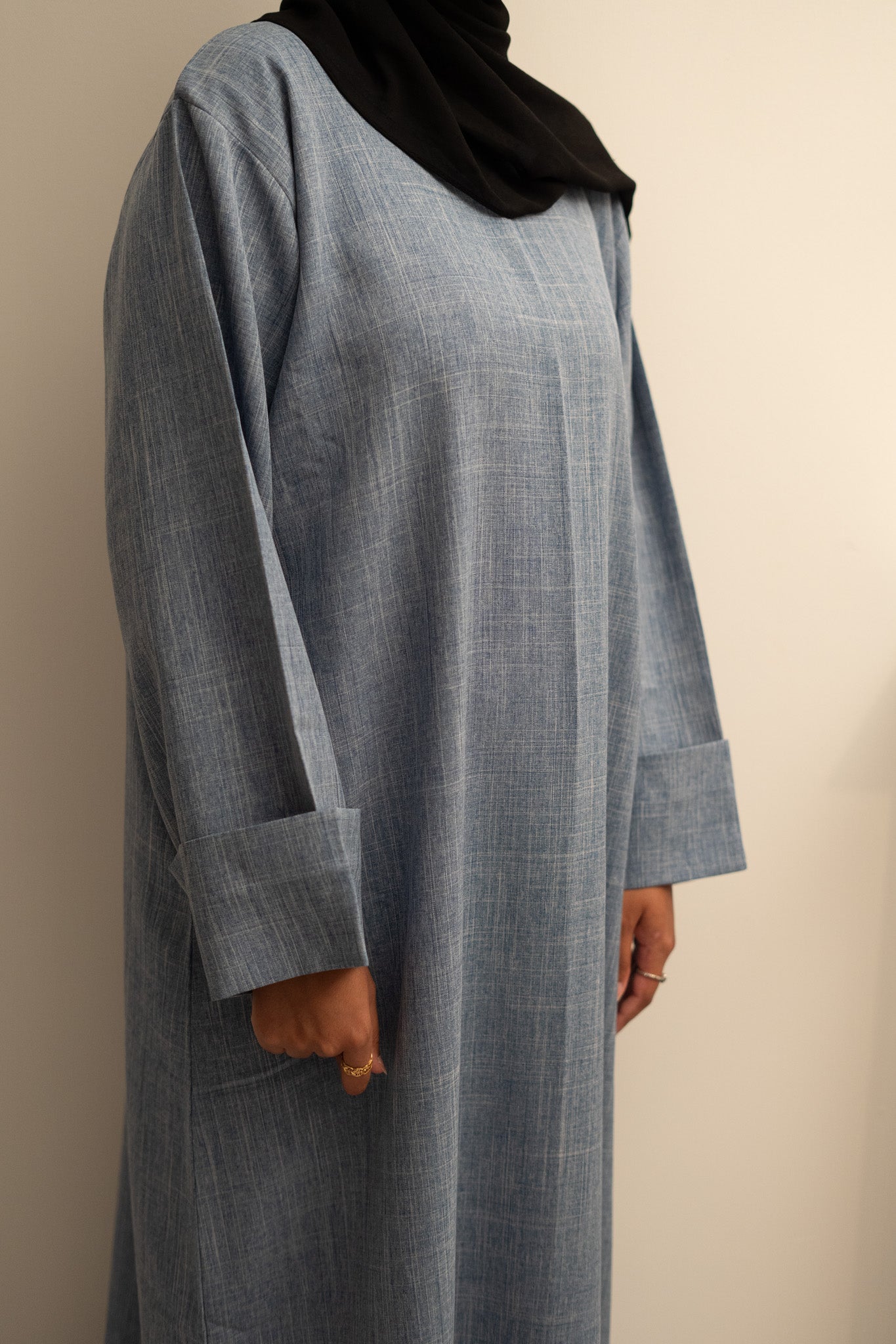 Linen Closed Abaya in Denim Blue