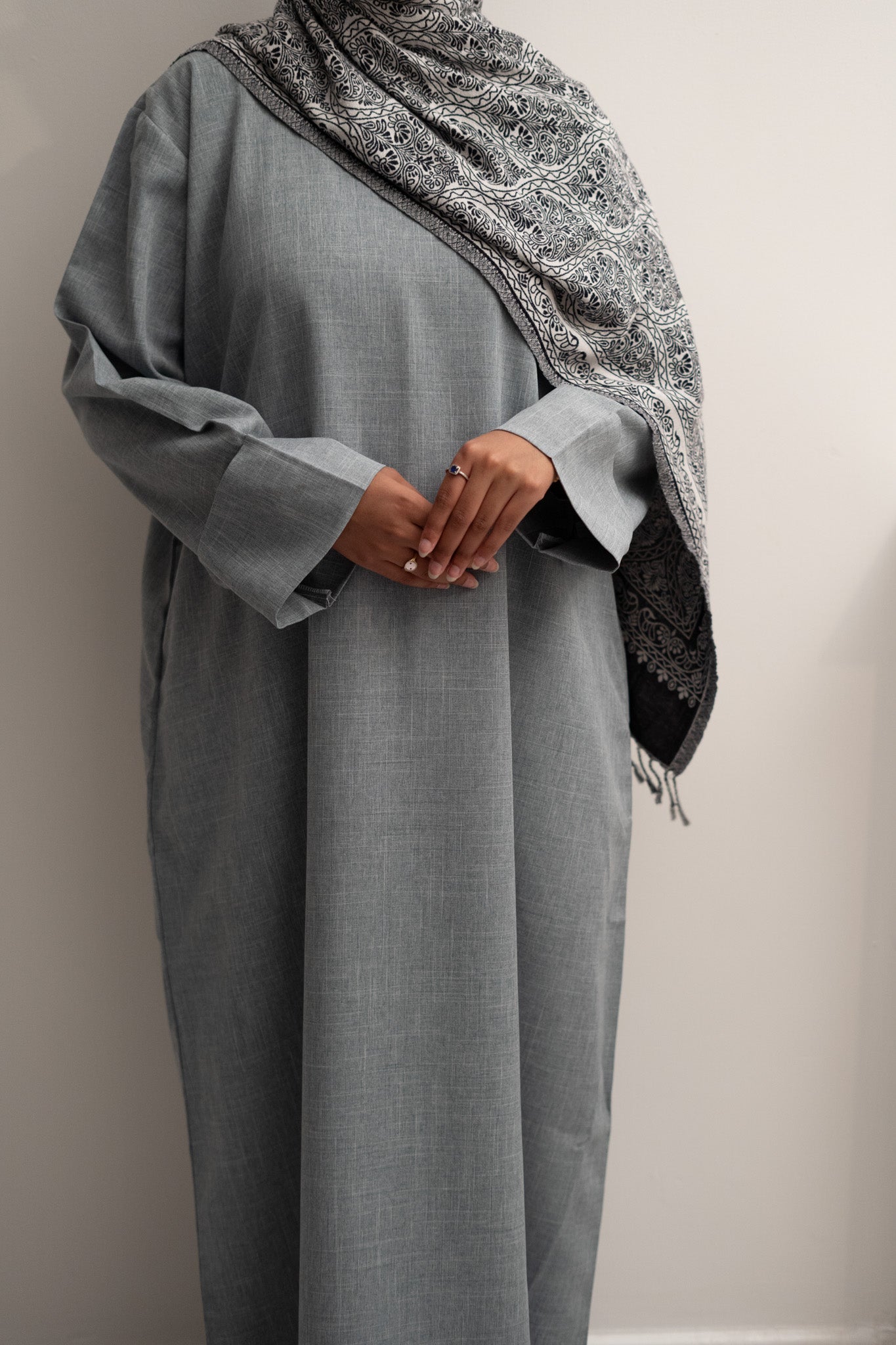 Linen Closed Abaya in Baby Blue