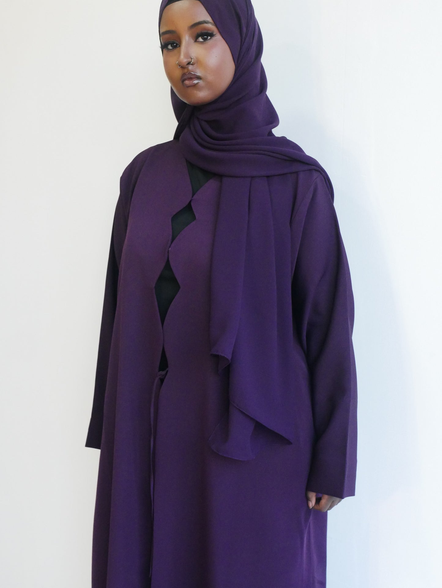 Purple front wrap abayah