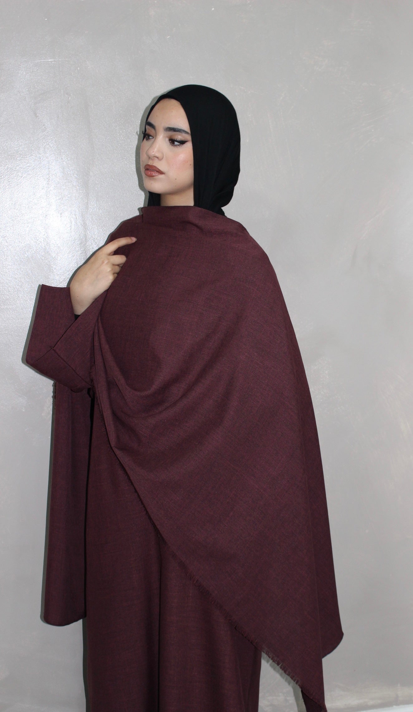Burgundy shawl drape abayah