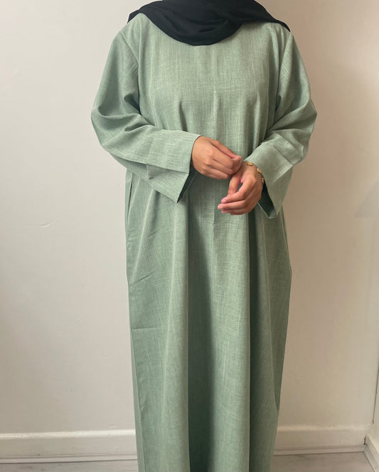 Linen Closed Abaya in Sage