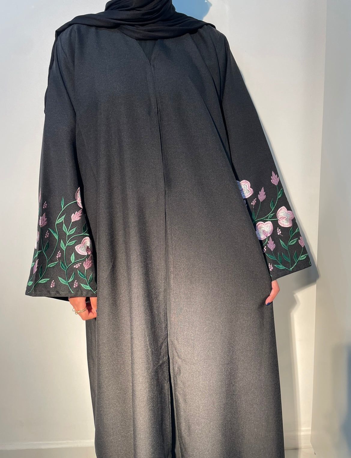 Linen Floral Embroidered Abaya