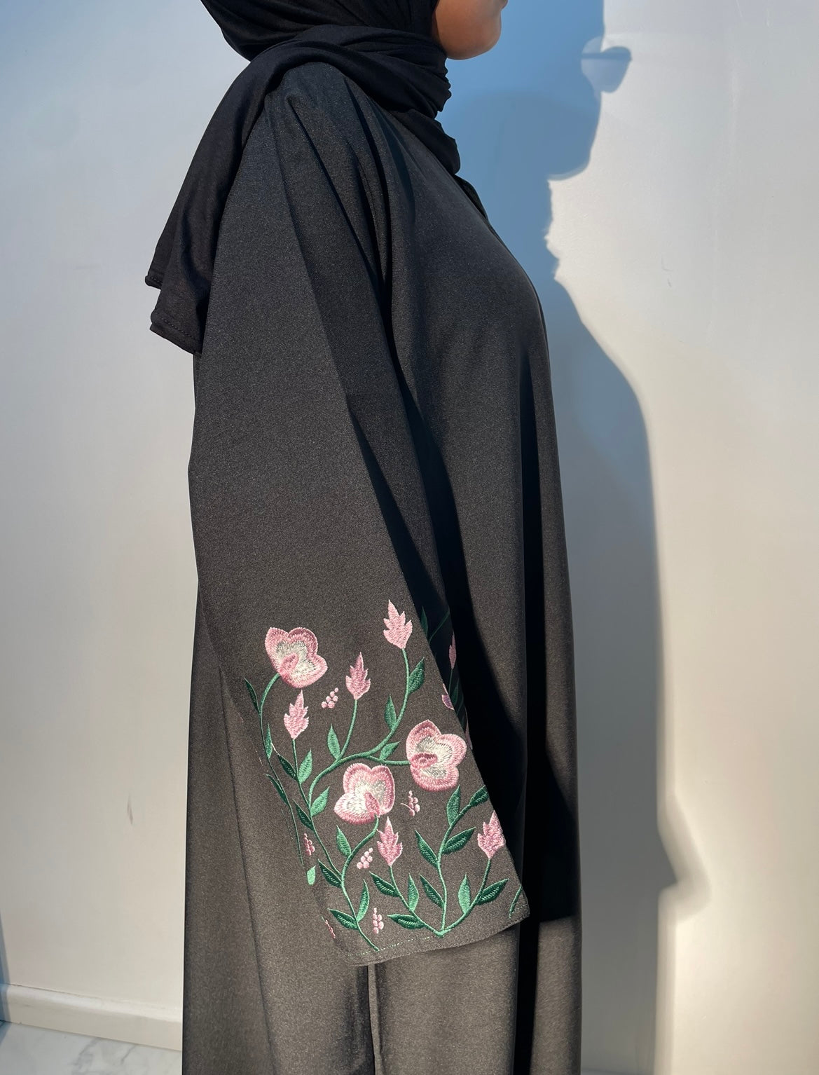 Linen Floral Embroidered Abaya