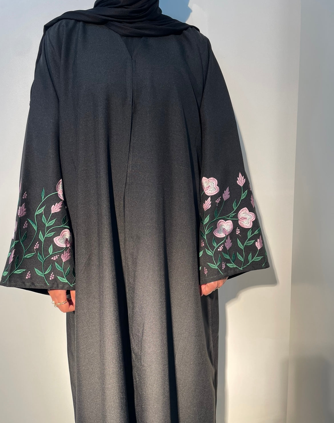 Linen Floral Embroidered Abaya