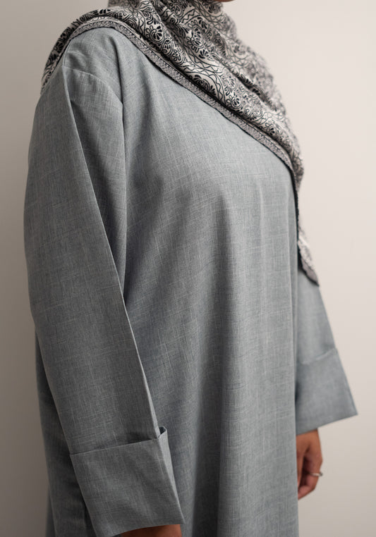 Linen Closed Abaya in Baby Blue