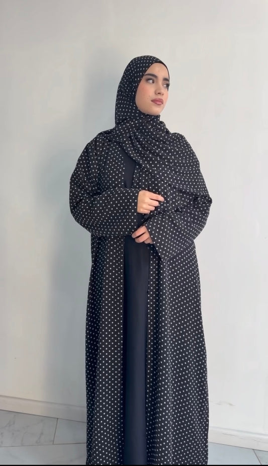 Black and white polka dot abaya