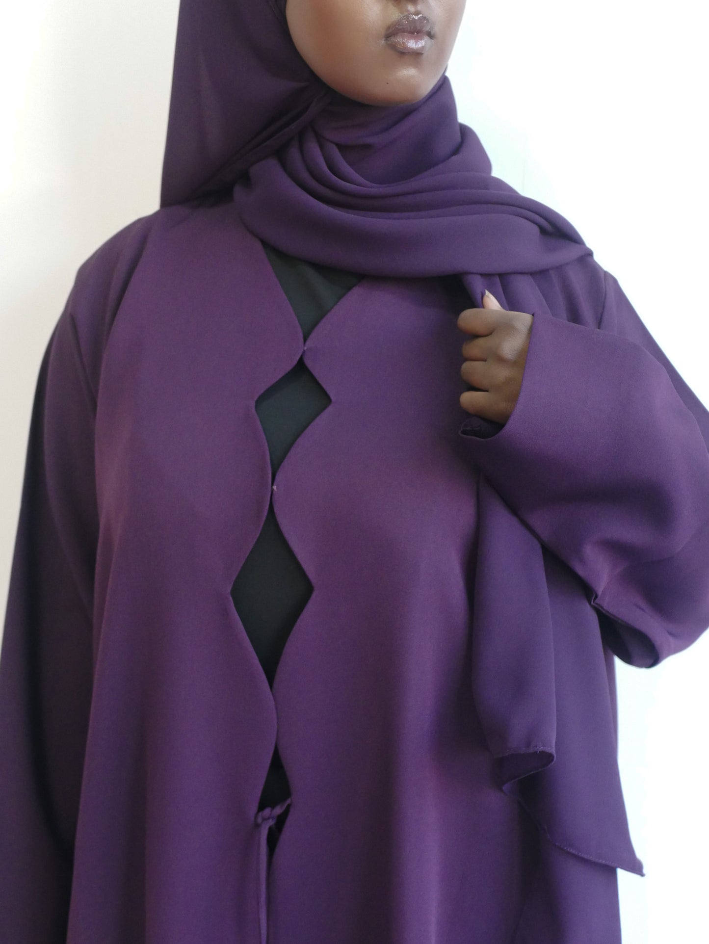 Purple front wrap abayah