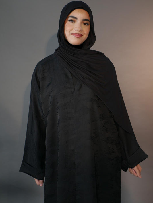 Black Jacquard Open Abaya